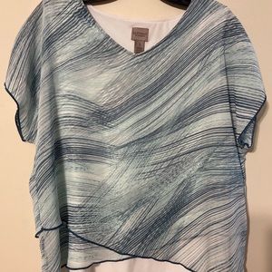 Chico’s Easywear blue-green and white wave pattern blouse